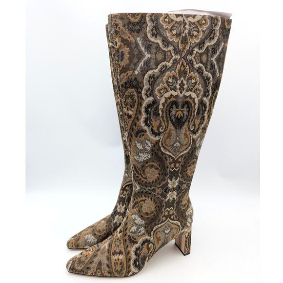 Sam Edelman Sylvia Wide Calf Knee High Boot Olive/Multi Fabric Women's Size 9.5 - Picture 1 of 16